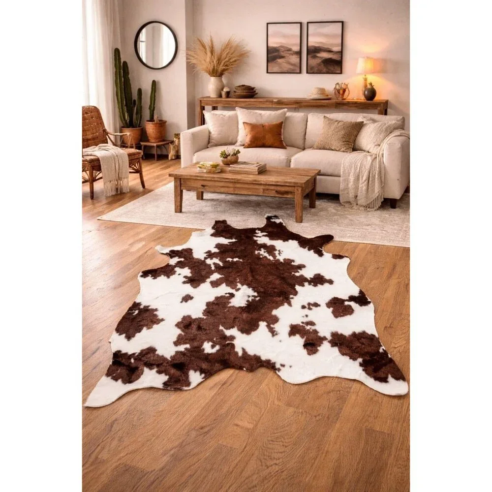 New Brown & White Medium Cowhide Rug Area Rug Cow Print Rug Room Decor 48